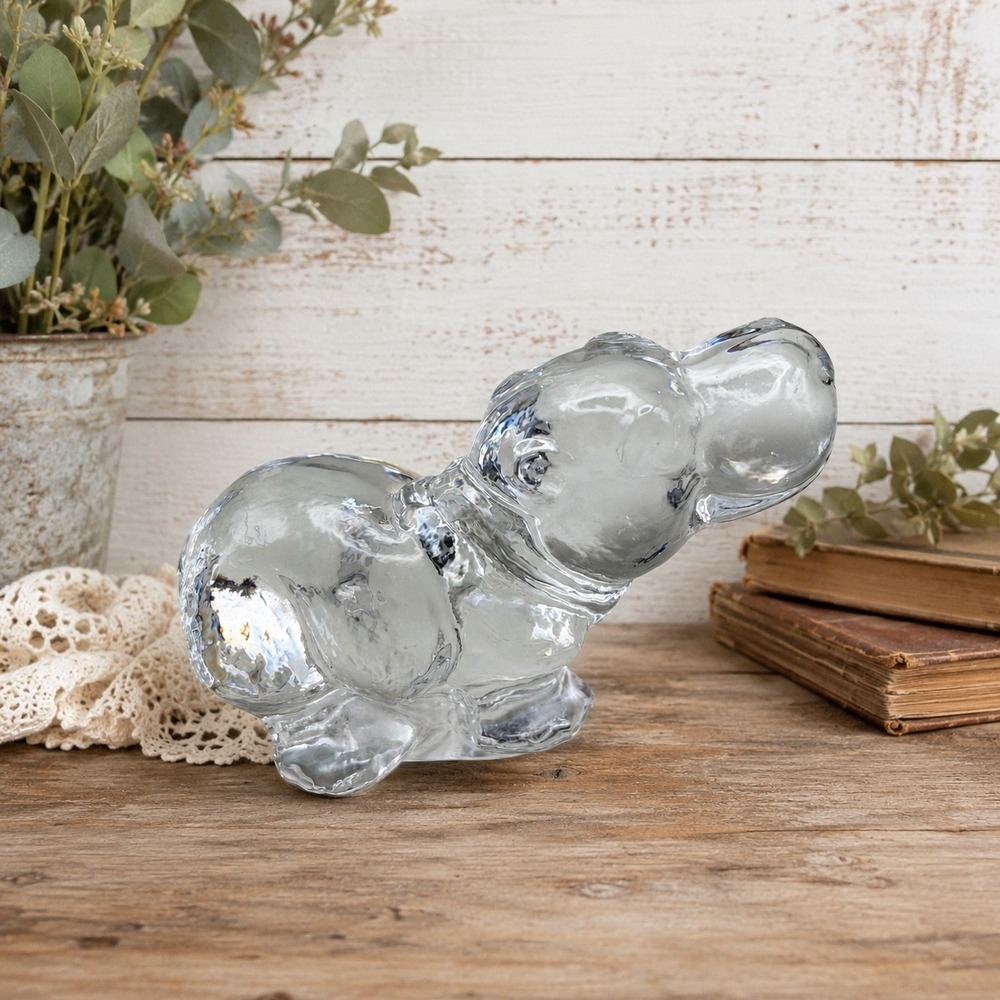 Goebel West Germany Lead Crystal Hippo Figurine Clear Glass Animal Paperweight